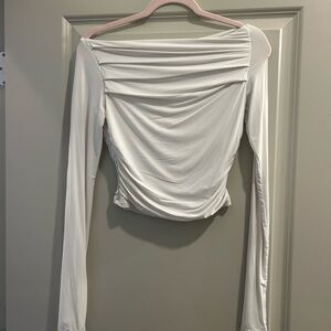 Chic White Ruched Long Sleeve Blouse